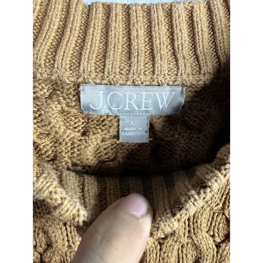 J Crew Fisherman Cable Knit Chunky Pullover Sweater Brown Womens Large Cotton - Picture 5 of 8